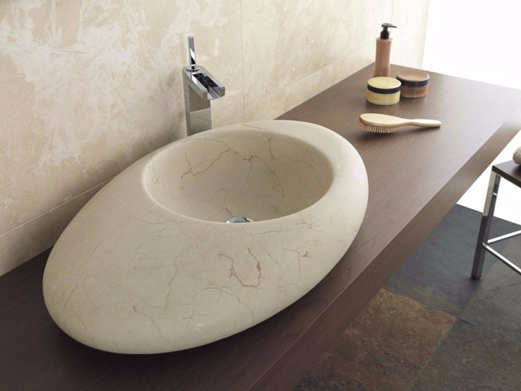 design salle de bain plan de travail bois pierre naturelle moderne
