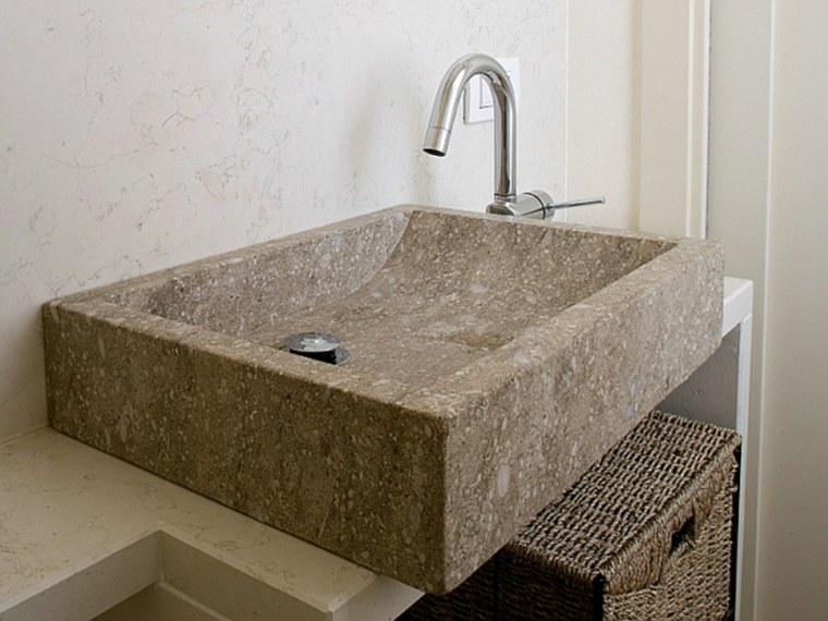 salle de bain design vasque plan de travail pierre naturelle moderne intérieur tendance