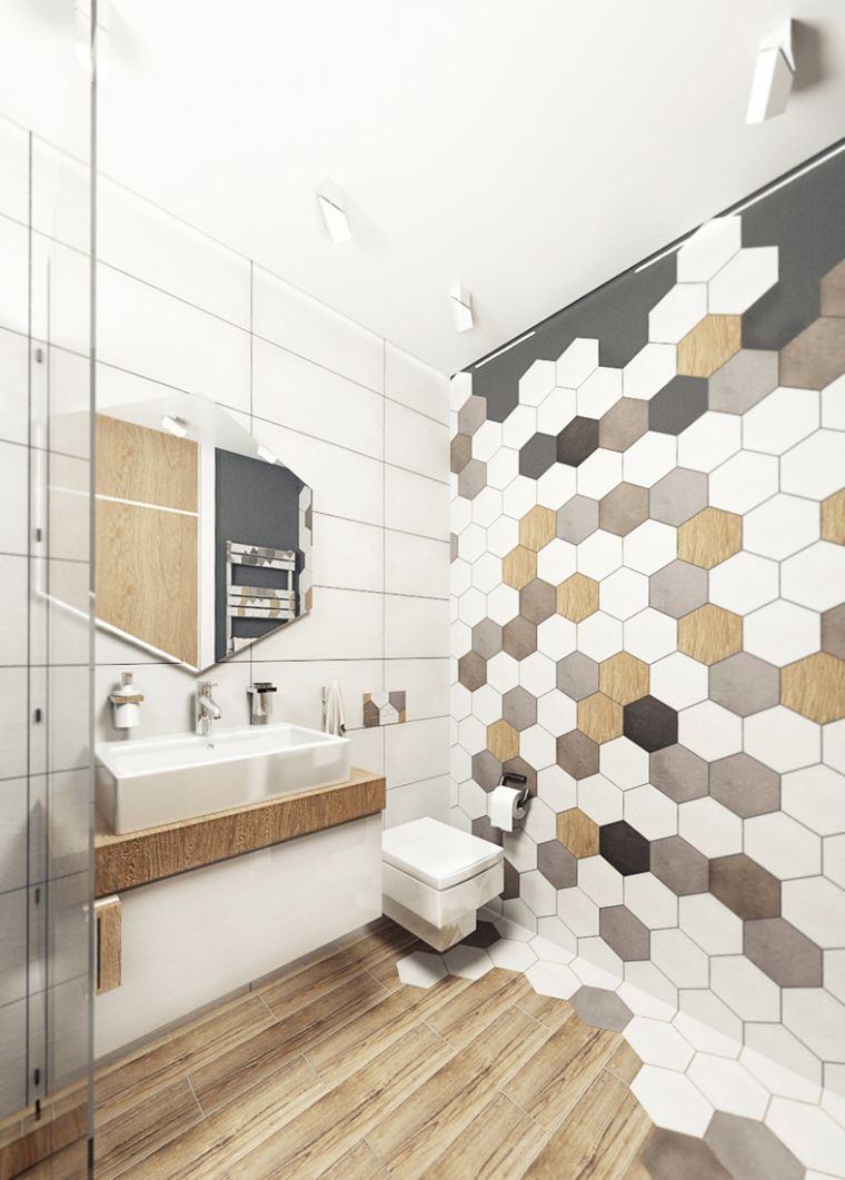 carrelage hexagonal parquet decoration salle de bain bois