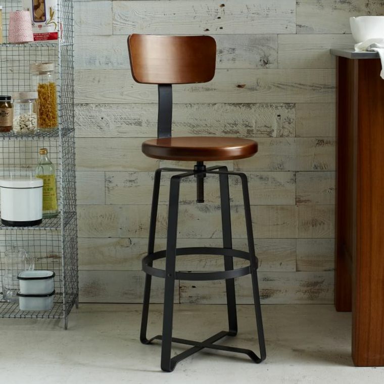 chaise plan de travail avec dossier bois bar decoration cuisine industrielle