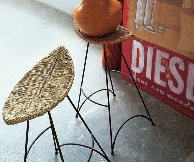chaise plan de travail cuisine design moderne tabouret rotin siege tresse pieds metal