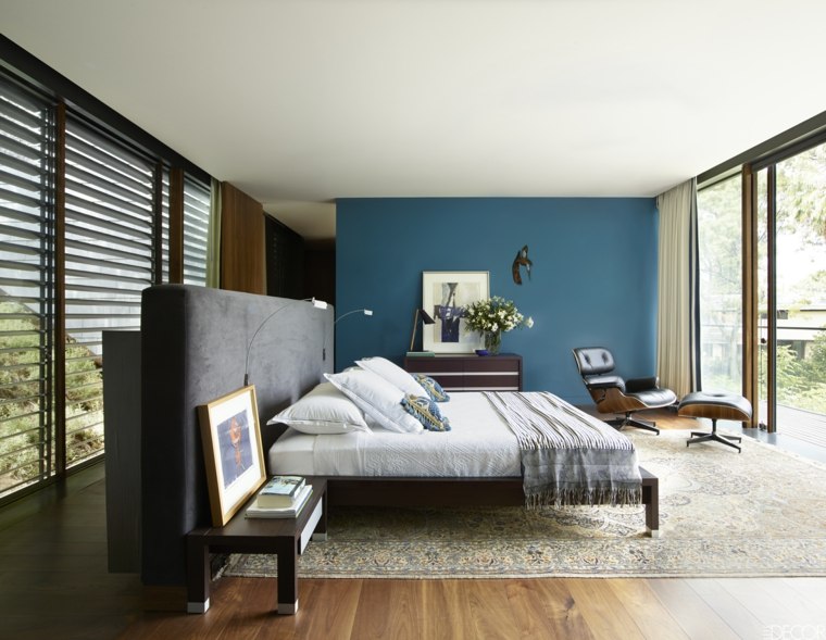 chambre bleu canard gris bois simplicité