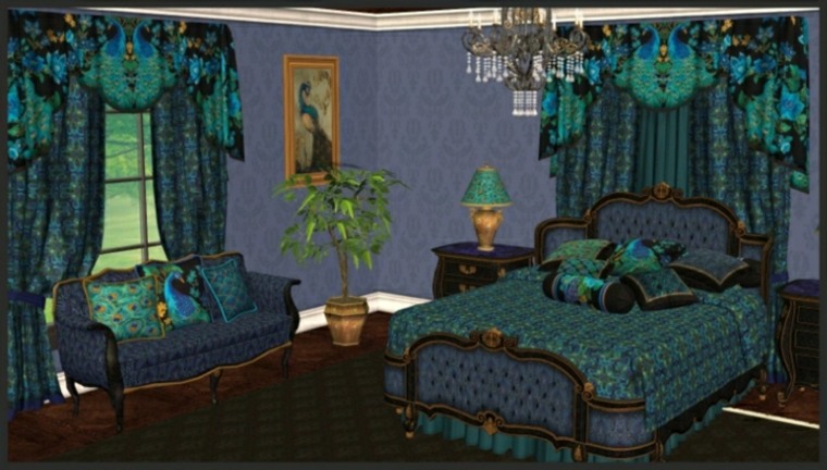 chambre bleu canard vert paon meubles classiques thème paon