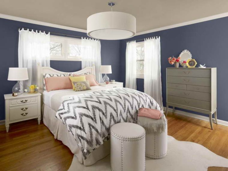 deco de chambre bleu et gris peinture meuble gris accessoires modele amenagement