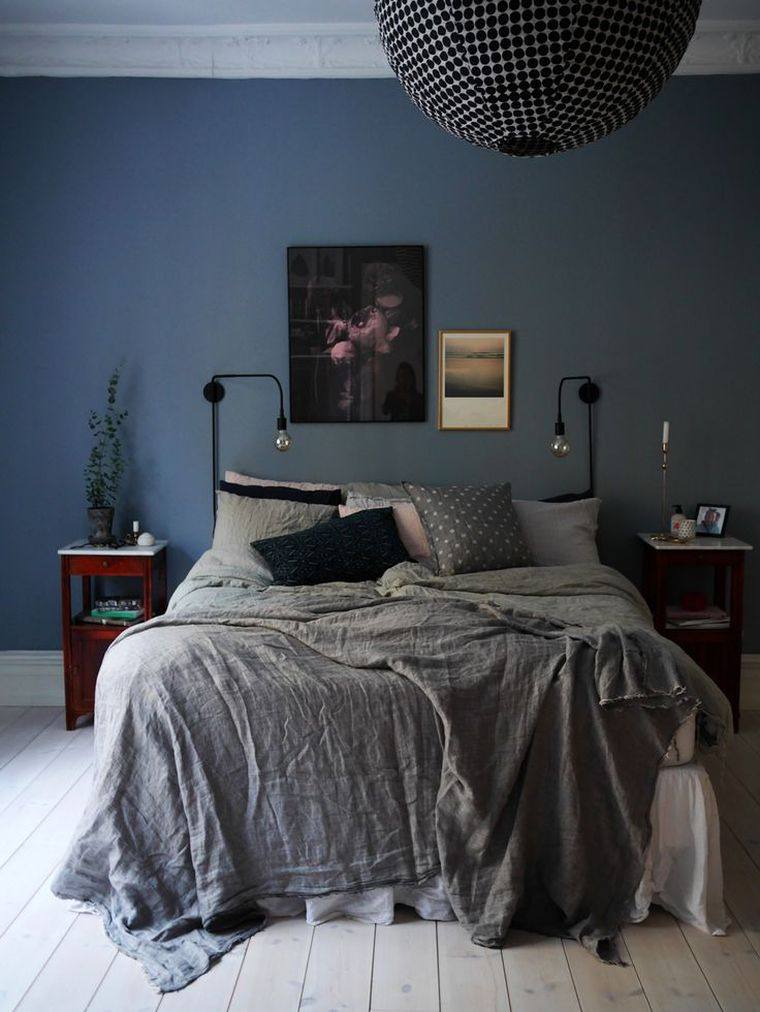chambre bleu et gris idee de decoration peinture murale linge de lit adulte