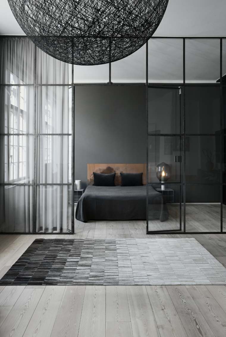chambre chic gris noir tapis par Linie Design