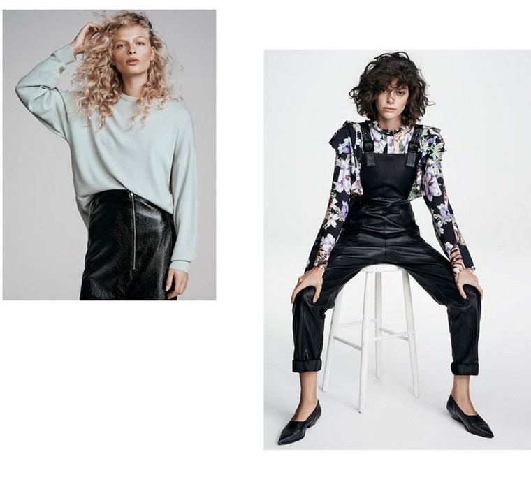 combinaison idée hm jupe faux cuir blouse rétro combinaison cuir chemise voiles motif floral