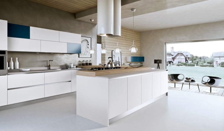 design cuisine moderne intérieur armoires de cuisine béton ciré idée bar bois