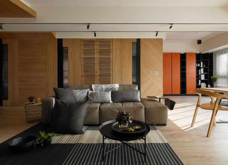 déco appartement moderne salon table basse ronde tapis de sol geometrique