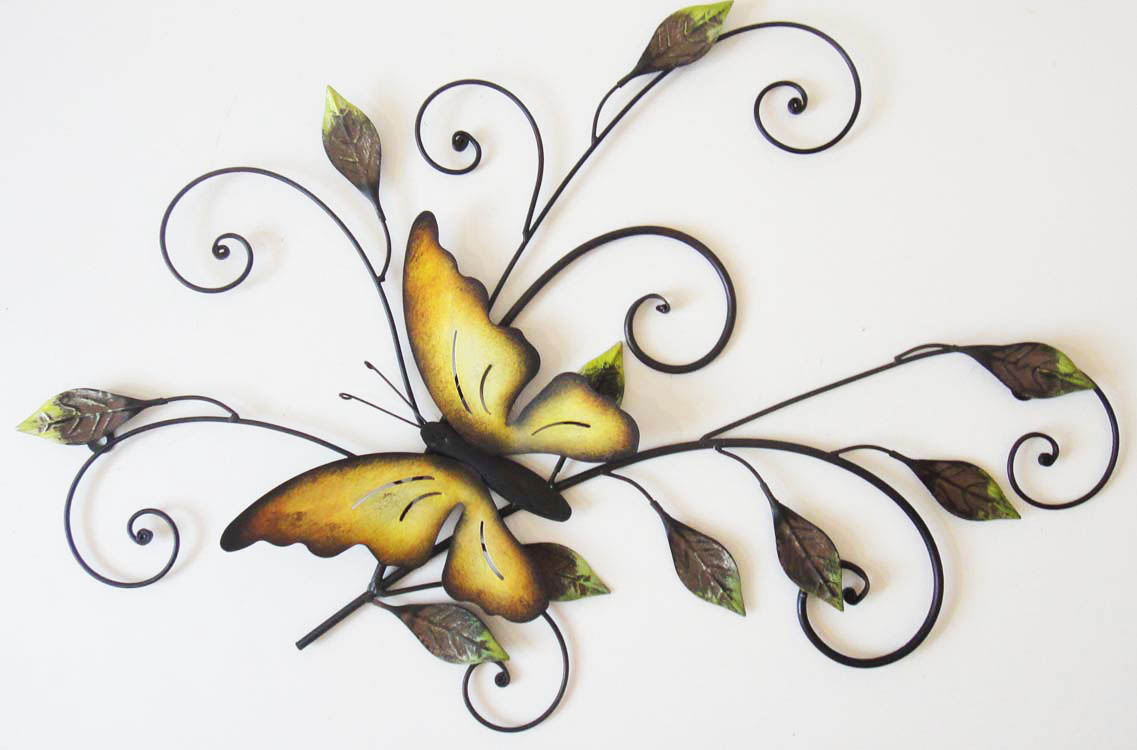 deco murale en metal papillon fleur