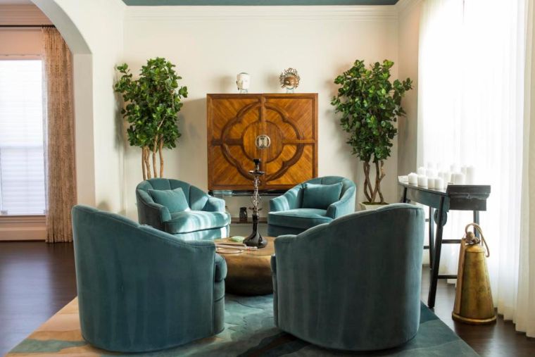 déco salon bleu canard meubles couleur fauteuils design contemporain