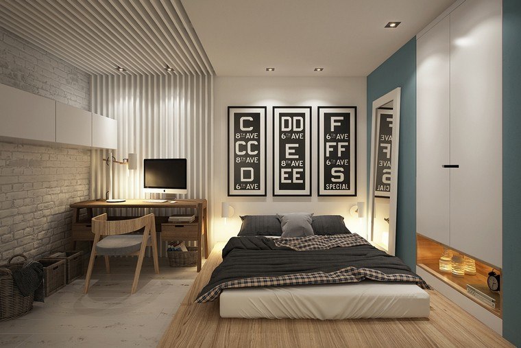 design idée intérieur chambre à coucher mur déco briques cadres