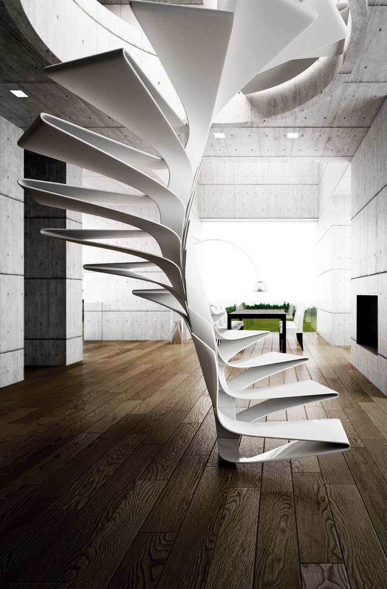 escalier design blanc moderne intérieur parquet bois