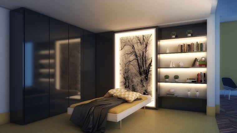 éclairage d'ambiance luminaire LED design etagere chambre a coucher idees
