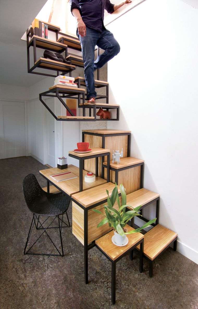 escalier bibliothèque design bois petit escalier idee interieur deco