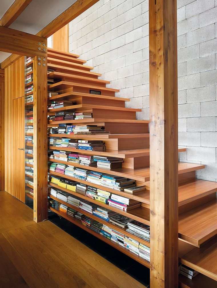 escalier bibliothèque design idee rangement livres escaliers modernes decoration interieure