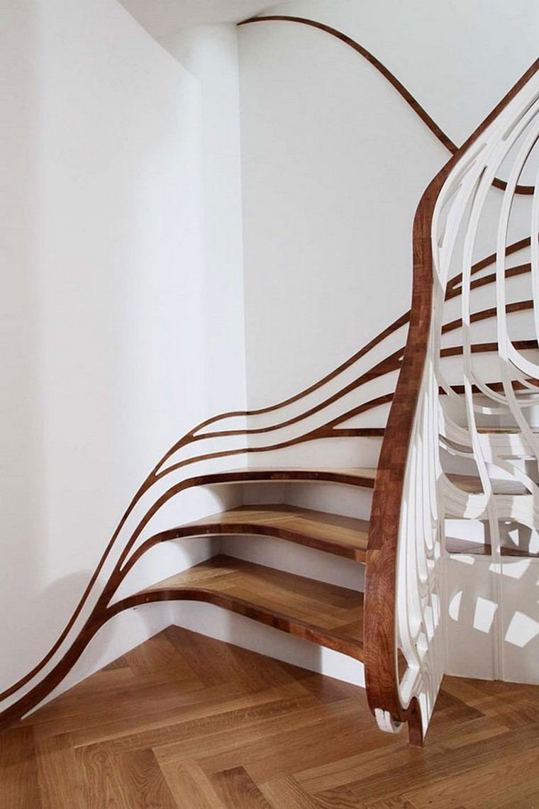 escalier design bois parquet moderne intérieur aménager idées