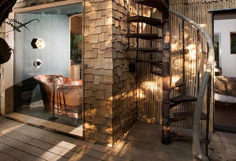 escalier en bois hotel arbre