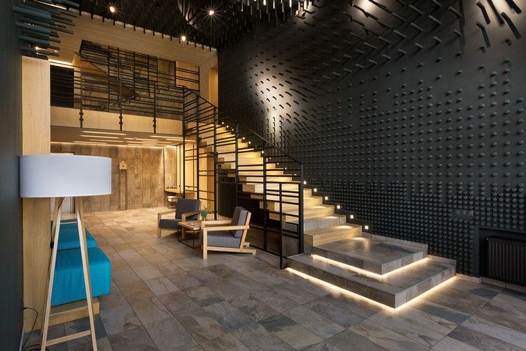 escalier moderne design d'intérieur contemporain escalier bois carrelage sol