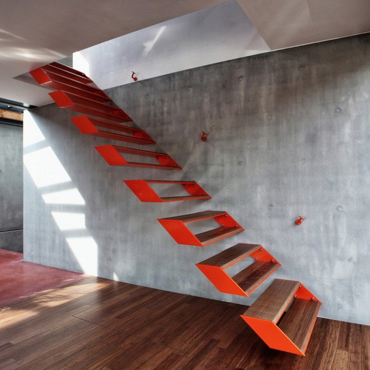 escalier métal idée béton ciré parquet bois moderne idées
