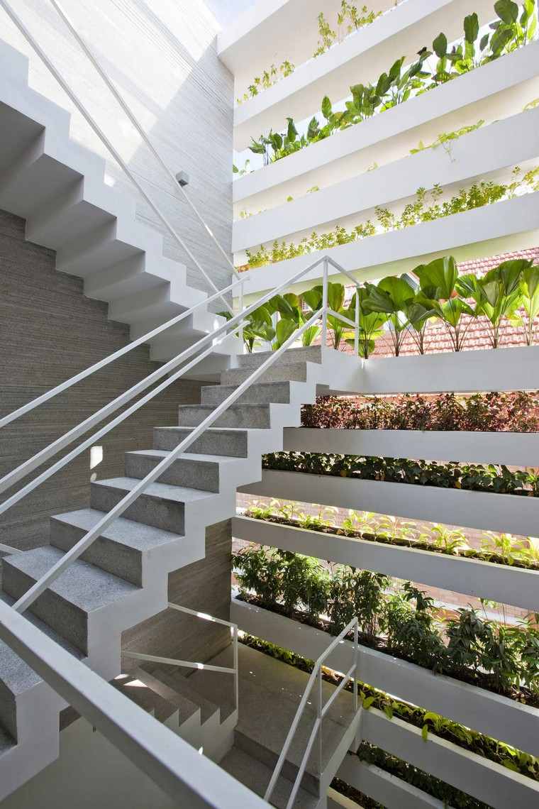 escalier béton ciré design moderne idée plante bac à plantes moderne intérieur
