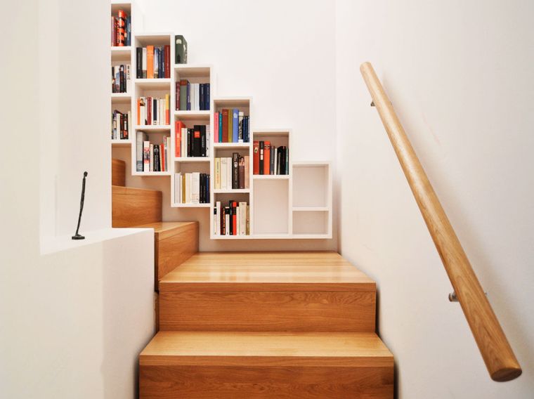 plan de bibliotheque meuble escalier design rangement mural