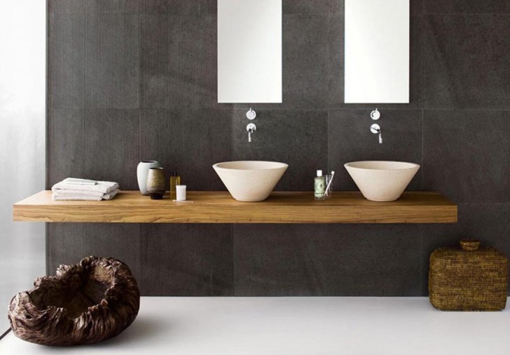 interieur design salle de bains bois lavabo