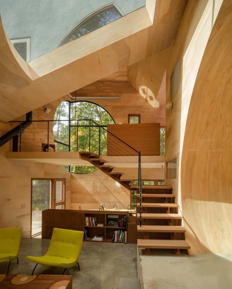 architecture organique design contemporain moderne escalier acajou