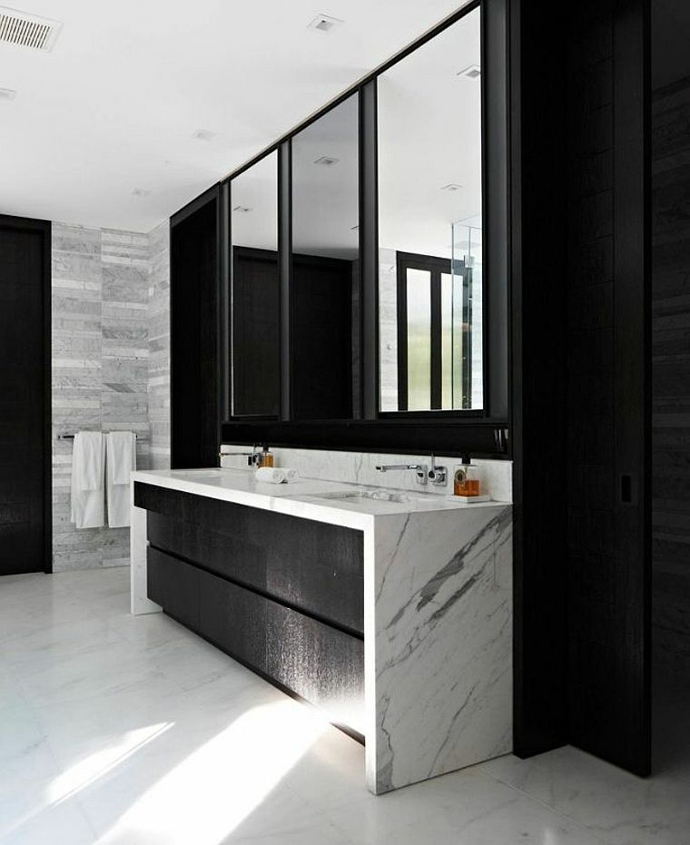 mobilier salle de bain marbre decoration noir et blanc 