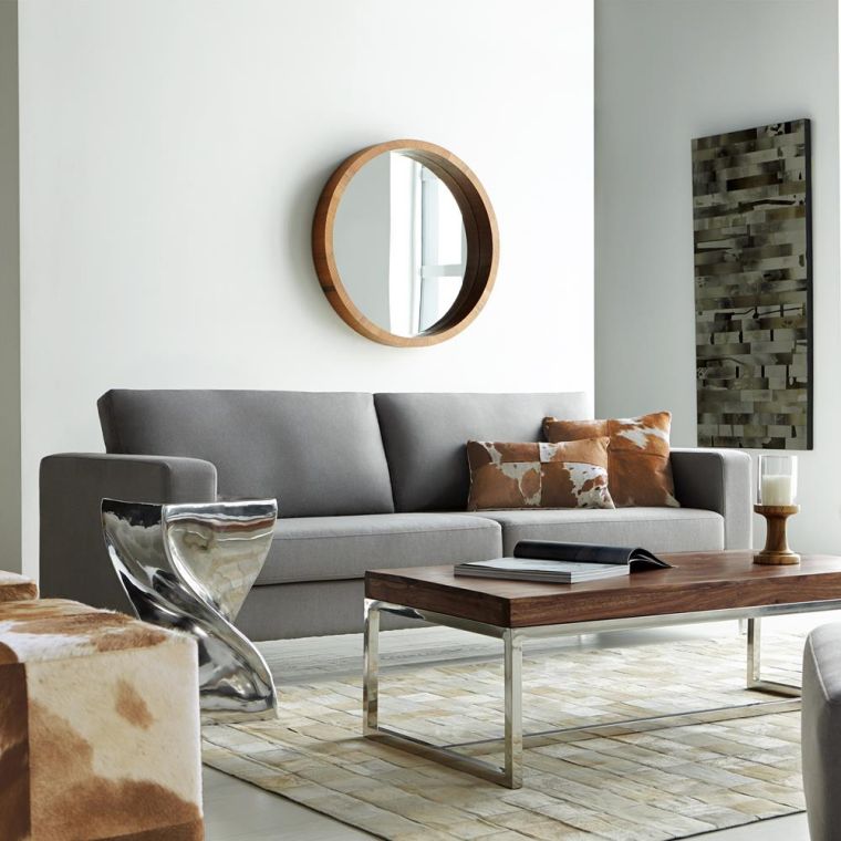 meubles-contemporains design canape gris salon table bois et metal atelier bouclair
