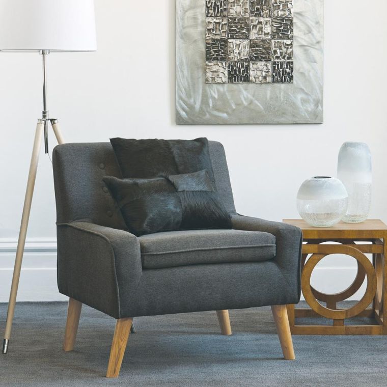 meubles contemporains chaise design fauteuil tissu gris pieds bois salon 