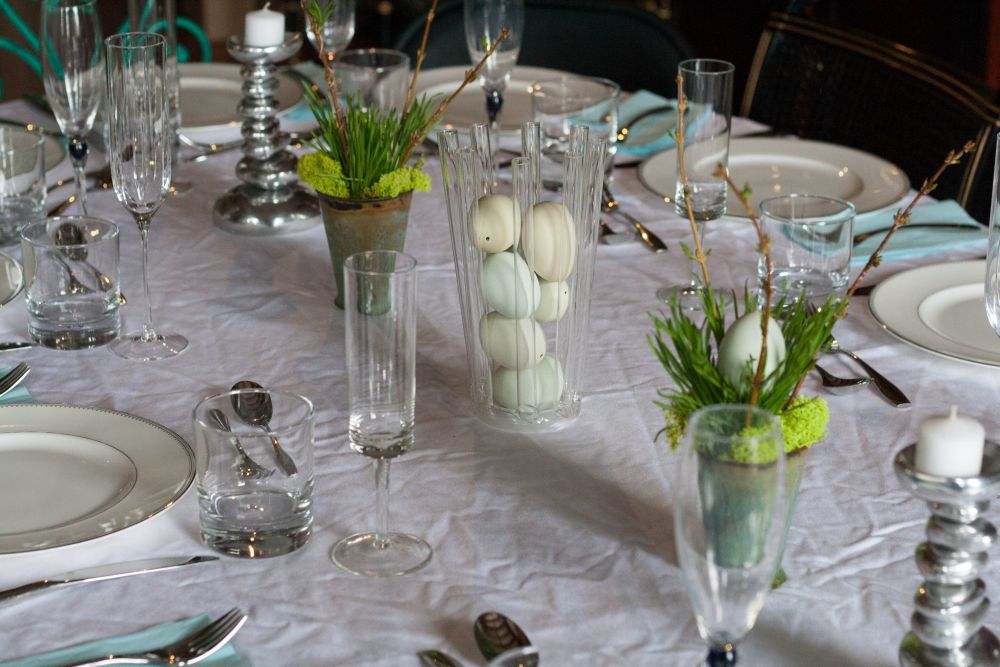 oeufs durs blancs vase verre table decoration
