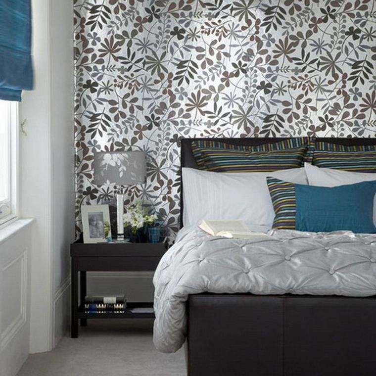 papier peint design gris chambre a coucher meuble lit adulte contemporain