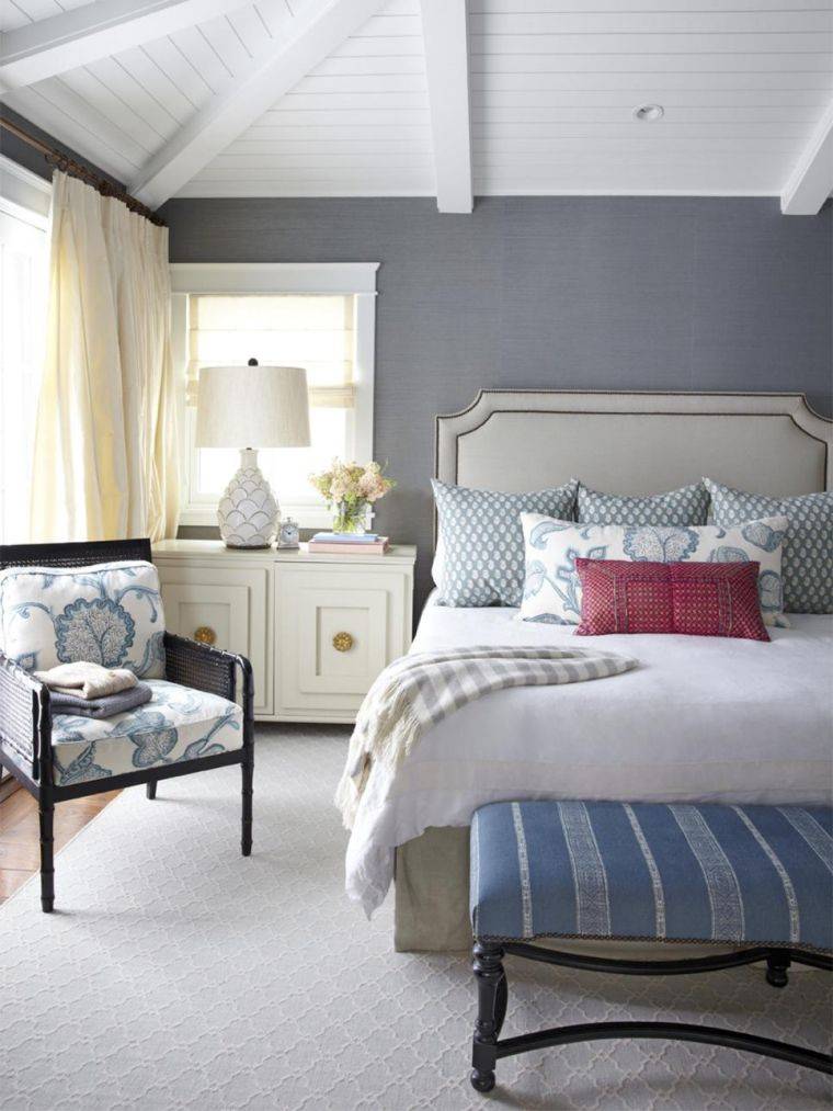 couleur peinture chambre bleu et gris tapisserie meubles blanc deco style contemporain