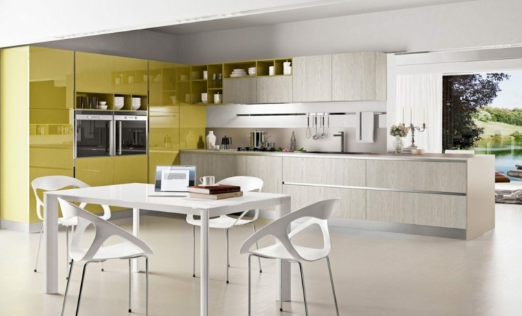 placard cuisine couleur tendance ilot central mobilier cuisine moderne