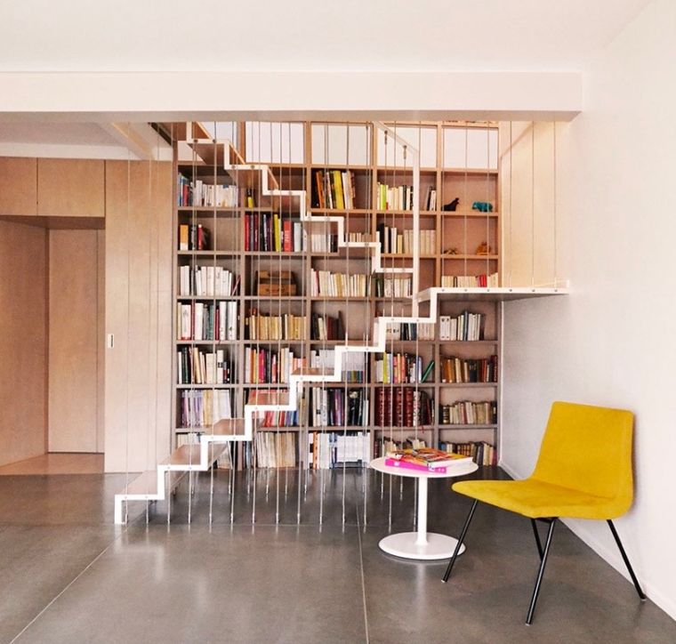 idee rangements muraux deco meuble bibliotheque escalier blanc