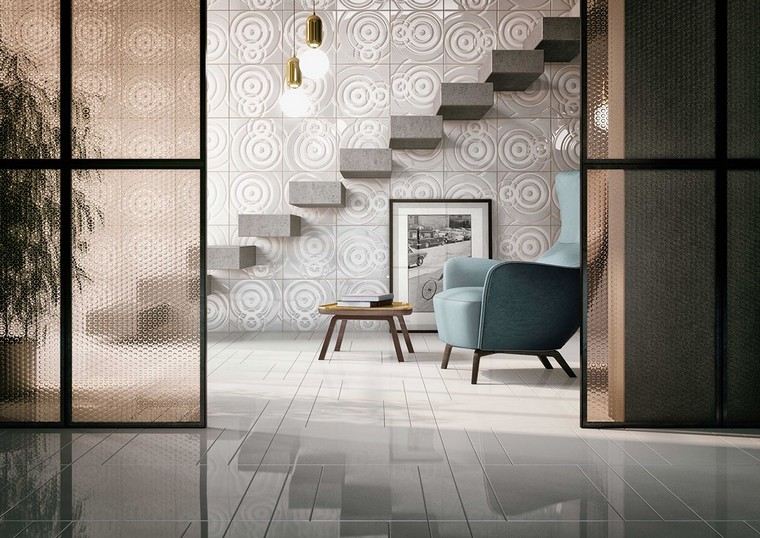 escalier design béton ciré intérieur moderne fauteuil bleu idées