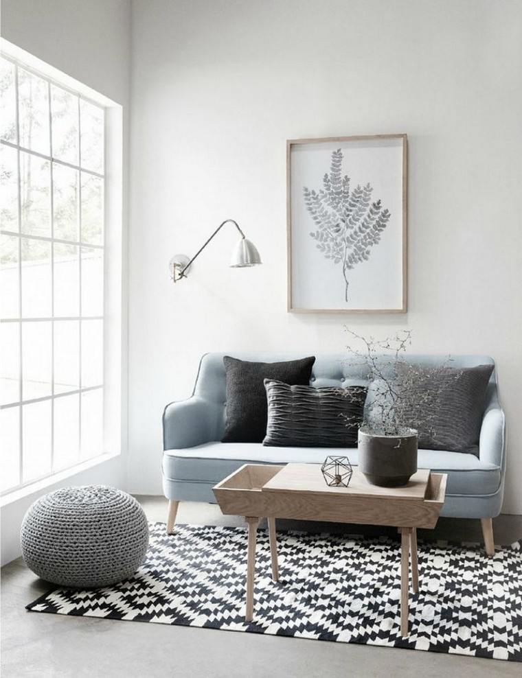 salon scandinave idée design canapé gris coussins déco mur tableau
