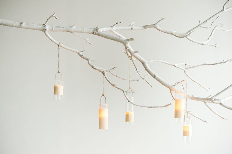 branche de bois decoration mariage table idee suspension luminaireslanterne