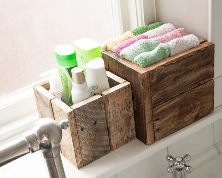 decoration palette de bois boites paniers rangement accessoires pas cher salle de bain