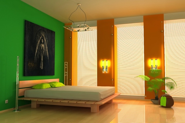 deco peinture jaune orange vert chambre moderne minimaliste joyeuse