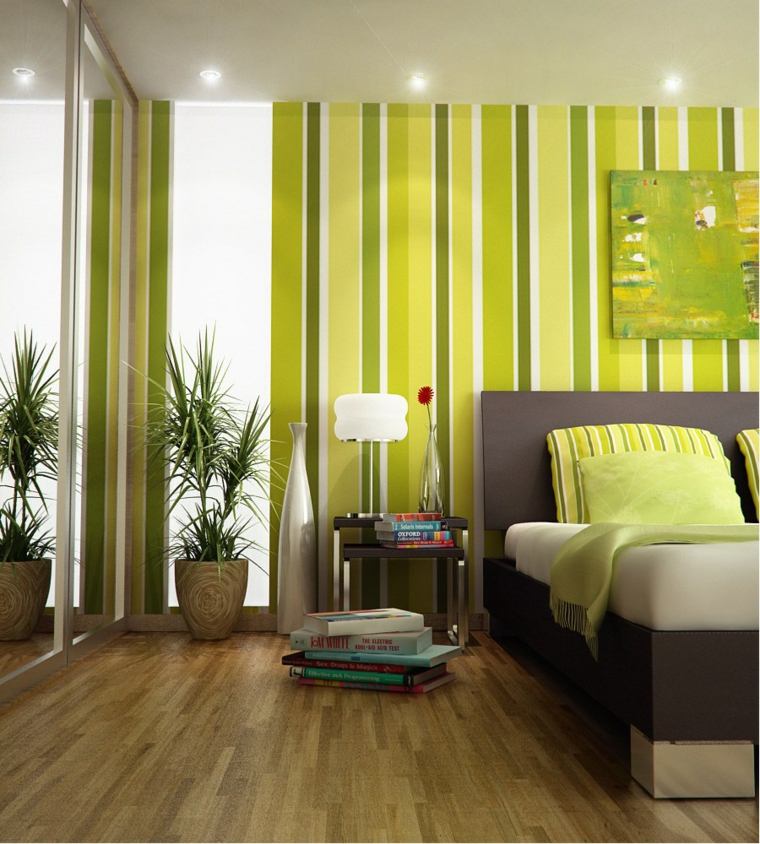deco peinture nuances jaune vert chambre coucher