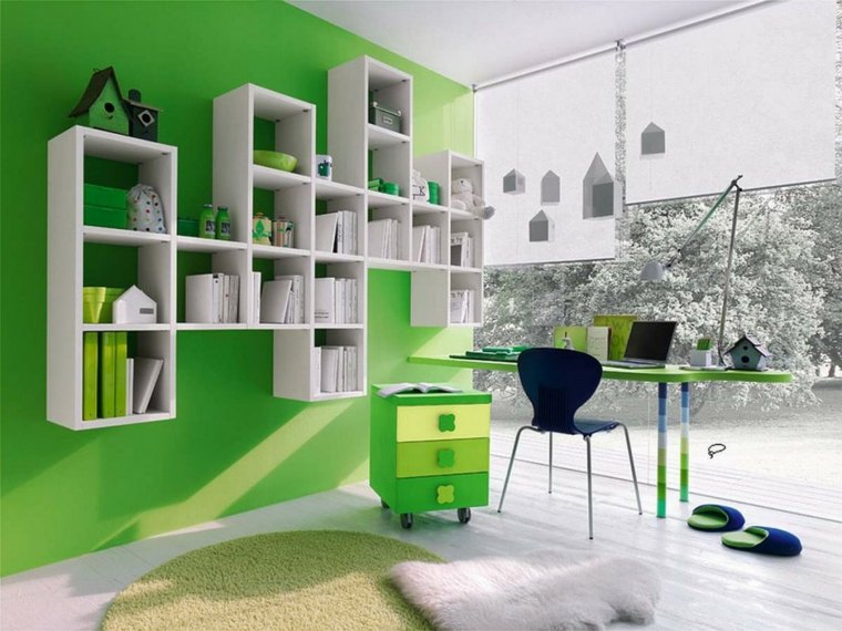 deco peinture vert clair bureau meubles lignes modernes