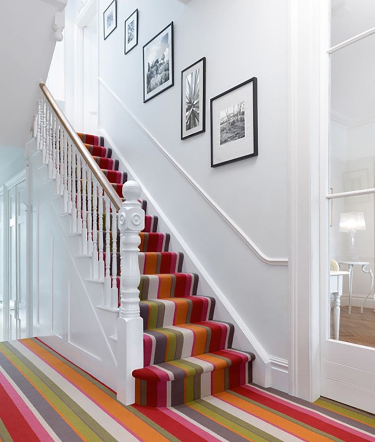 renover son escalier idee tapis long design moderne couleur peinture blanc
