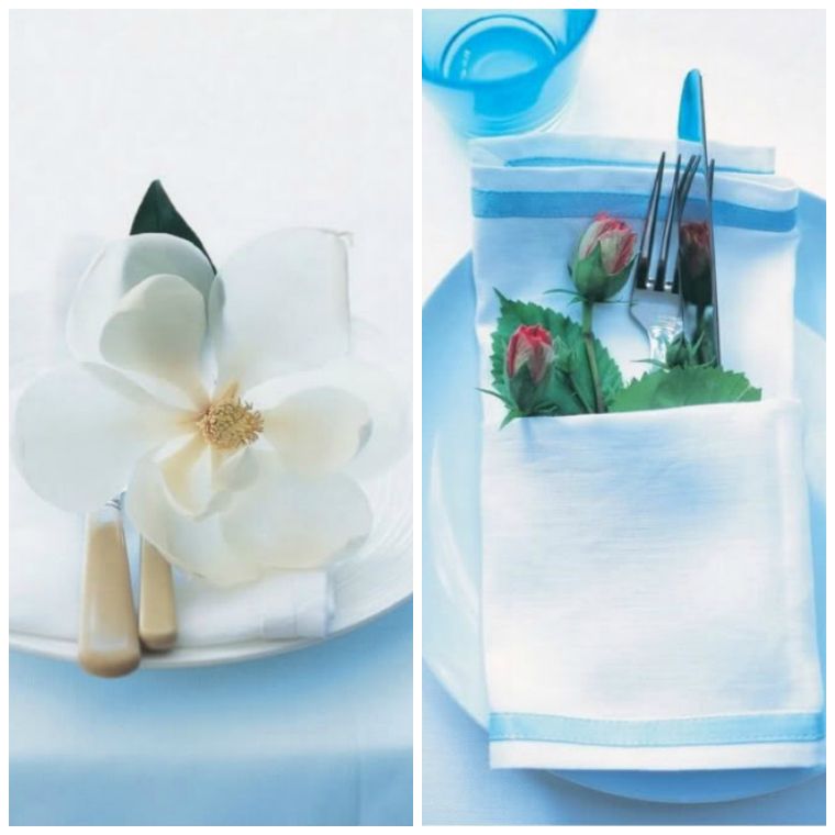 idee decoration de table de printemps modele fleurs accessoires bleu