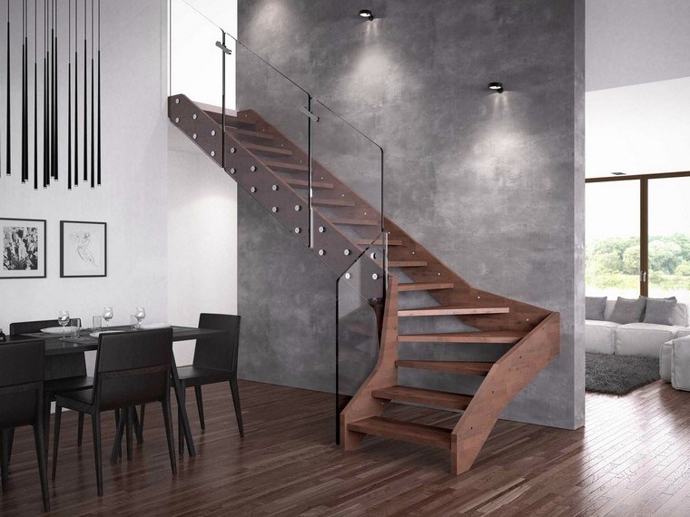design intérieur appartement escalier bois mur béton ciré canapé