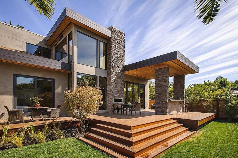 design contemporain maison idée bois pierre terrasse design