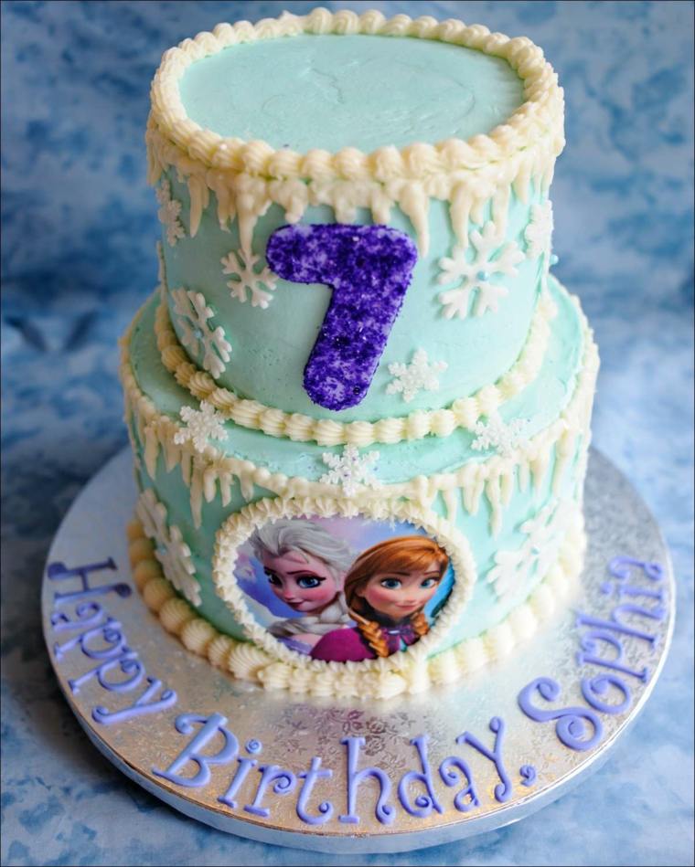 gâteau anniversaire reine des neiges deux étages fille sept ans