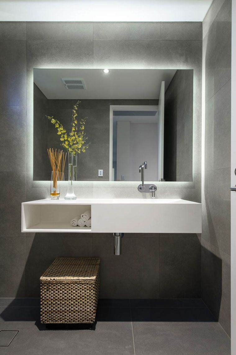 grand miroir contemporain lumineux salle de bain meubles suspnedus led