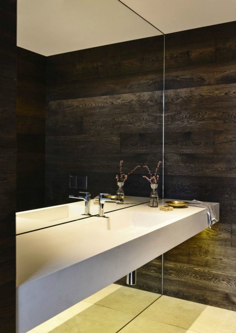 modele grand miroir salle de bain meuble suspendu deco blanc et noire